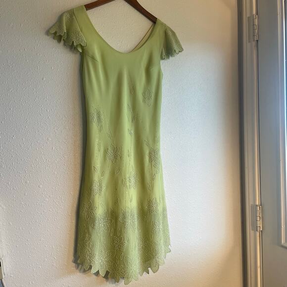 Amazing Vintage 90s Soft Green Tinker Bell Beaded Dress - Picture 3 of 7